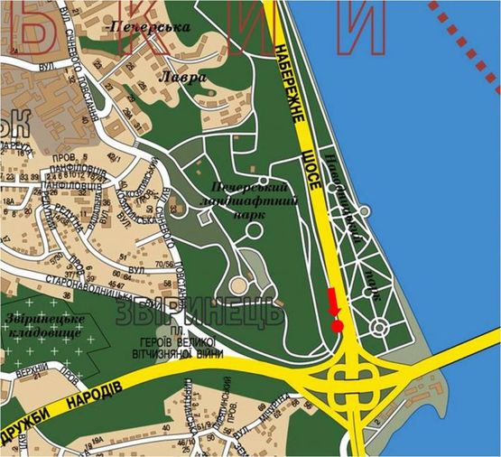 Схема рекламной плоскости по адресу Набережное шоссе, 200м до моста Патона (справа), в сторону Дружбы народов бул.