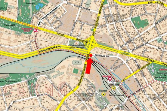 Схема рекламної площини за адресою Воздухофлотский пр., съезд на Жилянскую ул., перед мост Воздухофлотскиий, в сторону Победы пр.