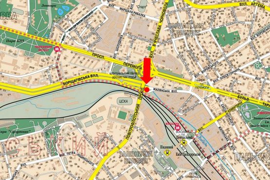 Схема рекламної площини за адресою Воздухофлотский пр. / Жилянская ул., за мост Воздухофлотским, в сторону Соломенская пл.