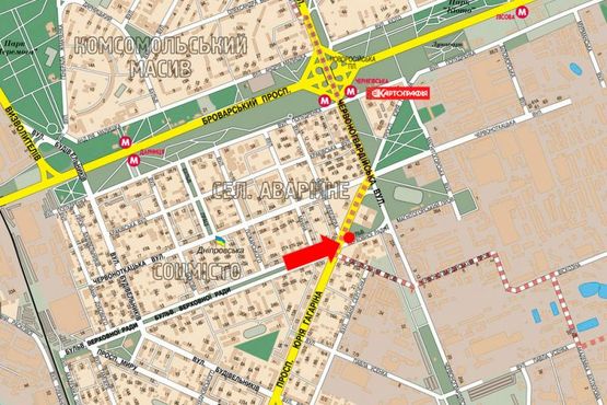 Схема рекламной плоскости по адресу Гагарина пр. / Верховного Совета бул., со стороны Дарницкой пл. (бывш. Ленинградская пл.), перед ТЦ "Проспект", супермаркетами "Фокстрот", "Ашан", левая