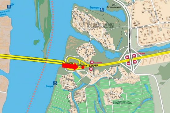 Схема рекламной плоскости по адресу Бажана пр., развязка мост Южный, в сторону ст. м. "Осокорки"