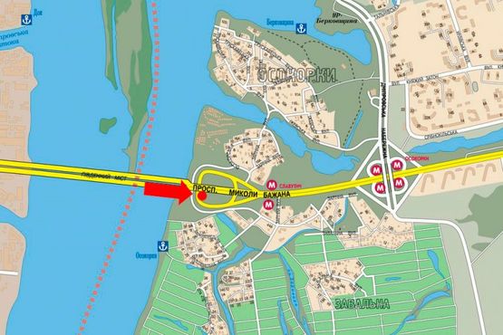 Схема рекламной плоскости по адресу Бажана пр., съезд с мост Южный , в сторону Харьковская пл.
