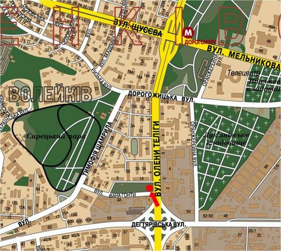 Схема рекламної площини за адресою Телиги ул. / Гонты ул., в сторону ст. м. "Дорогожичи"