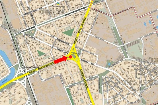 Схема рекламной плоскости по адресу Дарницкая пл. (бывш. Ленинградская пл.), разделитель, направление с Соборности пр. (бывш. Воссоединения пр.), в сторону Гагарина пр., Харьковское шоссе