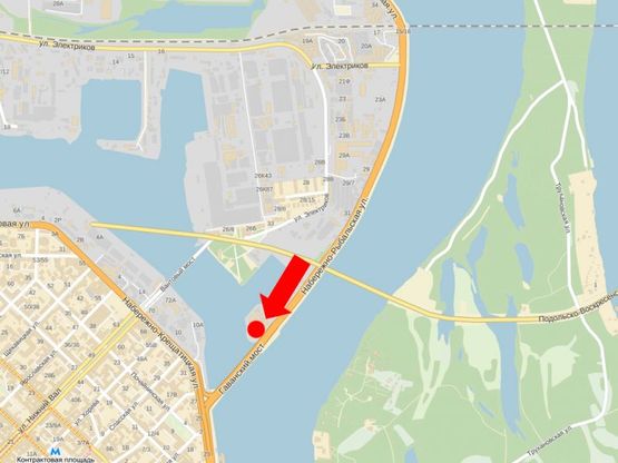 Схема рекламной плоскости по адресу Набережно-Рыбальская ул., 130м до мост Гаванский, в сторону Набережно-Крещатикская ул.