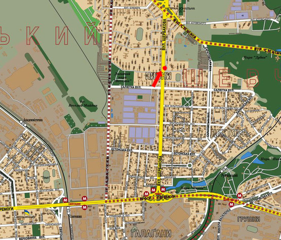Схема рекламной плоскости по адресу Щербаковского ул. (бывш. Щербакова ул.), 60, возле кинотеатра "Нивки", напротив рынок "Нивки", в сторону Интернациональная пл.