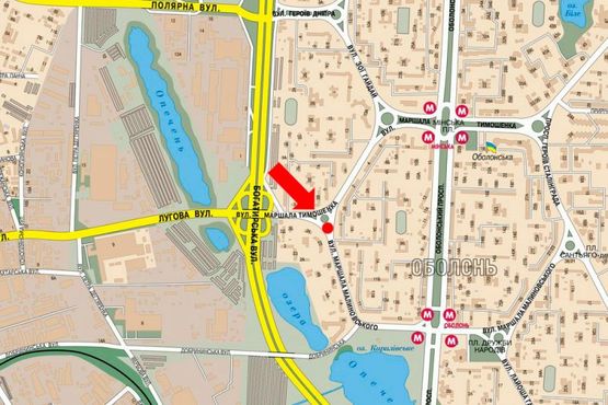 Схема рекламной плоскости по адресу Тимошенко ул. / Малиновского. ул., разделитель, развязка, в сторону ст. м. "Оболонь"