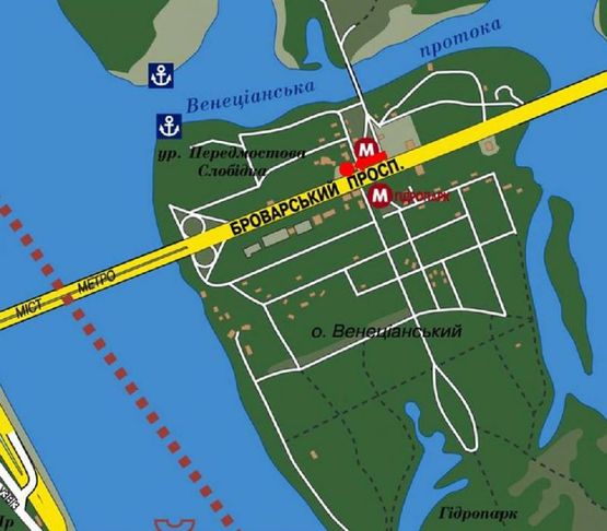 Схема рекламної площини за адресою Броварской пр., ст. м. "Гидропарк", в сторону мост Метро