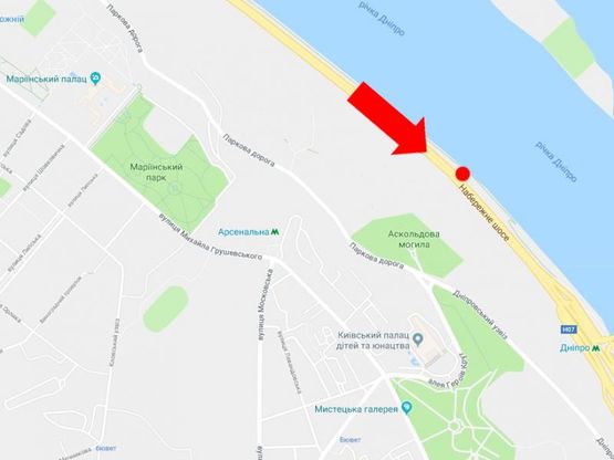 Схема рекламной плоскости по адресу Набережное шоссе ул., 650 м. до ст.м. "Днепр", со стороны Подола