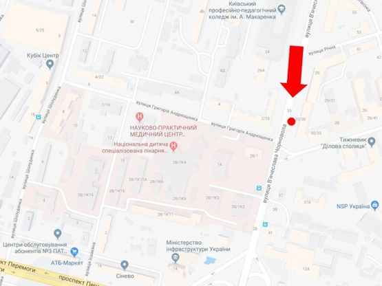 Схема рекламной плоскости по адресу Черновола ул., 33 / ул. Андрющенко, в сторону Воздухофлотского моста, пр. Победы