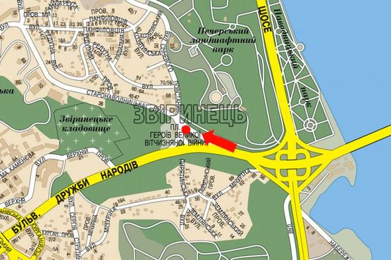 Схема рекламной плоскости по адресу Героев ВОВ пл., разделитель, в сторону Старонаводницкая ул.