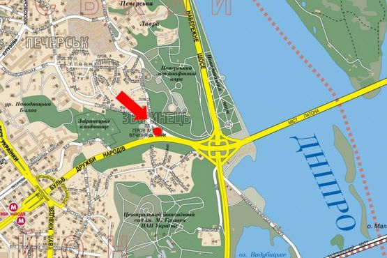 Схема рекламної площини за адресою Героев ВОВ пл., разделитель, в сторону Дружбы народов бул.