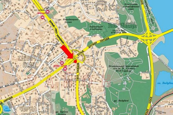 Схема рекламной плоскости по адресу Бойчука ул. (бывш. Киквидзе ул.), 2, напротив, возле мост Печерский, в сторону Саперно-Слободская ул.