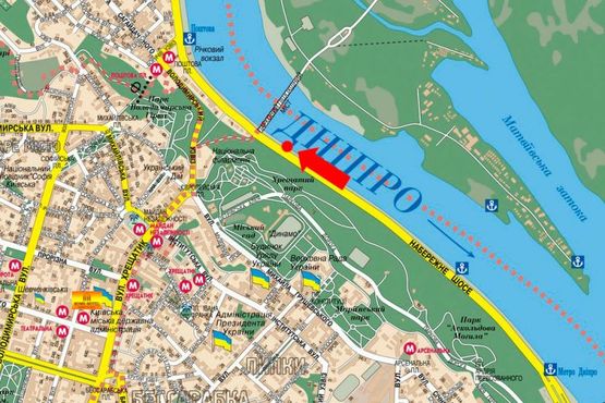 Схема рекламної площини за адресою Набережное шоссе, 100м до моста Пешеходного , в сторону ст. м. "Почтовая площадь"