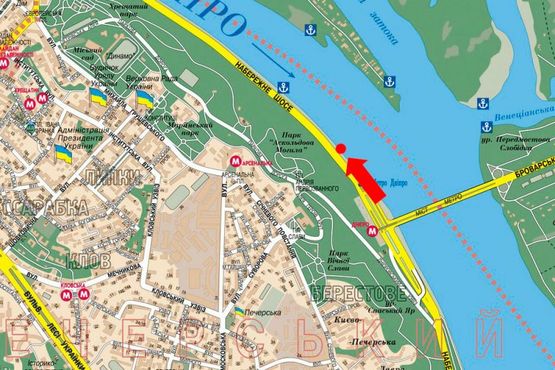 Схема рекламной плоскости по адресу Набережное шоссе, 400м от моста метро, в сторону Почтовая пл.