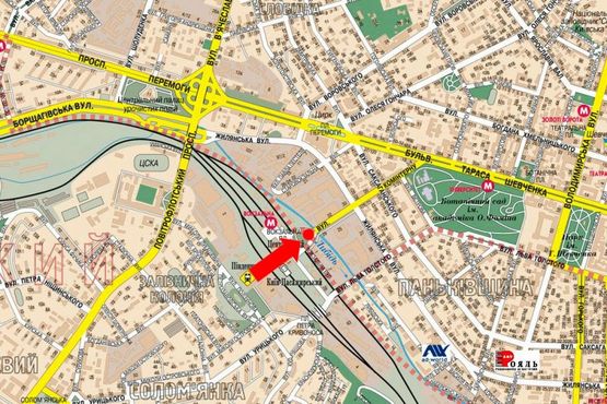 Схема рекламной плоскости по адресу Вокзальная пл., разделитель, в сторону Шевченко бул.