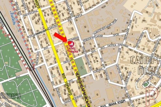 Схема рекламной плоскости по адресу Б. Васильковская ул. (бывш. Красноармейская ул.), в сторону Тверская ул., ст. м. "Палац Украина"