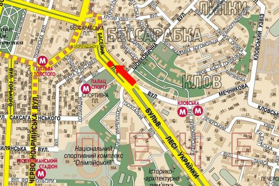 Схема рекламной плоскости по адресу Бассейная ул., 17, разделитель, напротив ТЦ "Гулливер", в сторону Бессарабская пл.