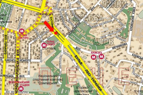 Схема рекламной плоскости по адресу Бассейная ул., 17, разделитель, напротив ТЦ "Гулливер", в сторону Украинки бул.