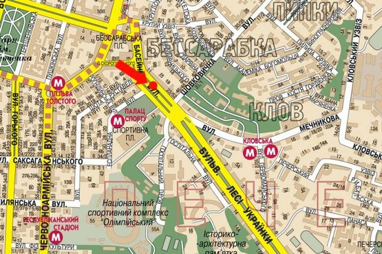 Схема рекламной плоскости по адресу Бассейная ул., 19, напротив ТРЦ "Gulliver", в сторону Украинки бул.