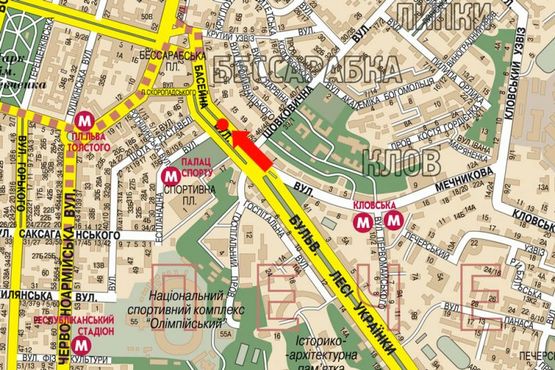 Схема рекламної площини за адресою Бассейная ул., 19, напротив ТРЦ "Gulliver", в сторону Бессарабская пл.