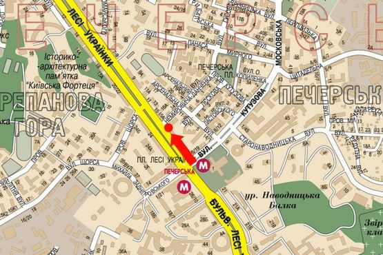 Схема рекламної площини за адресою Украинки бул., 17 / Немировича-Данченка ул., возле "Интертоп", в сторону Бассейная ул.