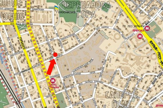 Схема рекламной плоскости по адресу Коновальца ул. (бывш. Щорса ул.) / Предславинская ул., на светофоре, в сторону Украинки бул.