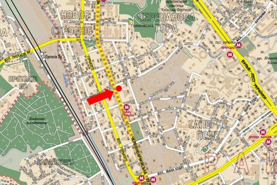 Схема рекламной плоскости по адресу Б. Васильковская ул. (бывш. Красноармейская ул.), 103 / Коновальца ул. (бывш. Щорса ул.), на светофоре, в сторону ст. м. "Печерская"