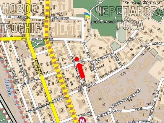 Схема рекламной плоскости по адресу Предславинская ул. / Лабораторная ул., возле роддома №7, Лингвистического Университета (Иняза), в сторону Федорова ул.