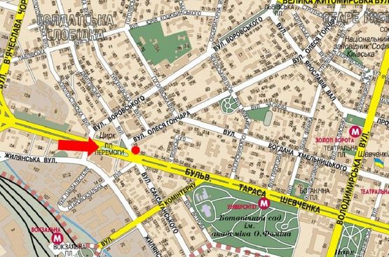 Схема рекламної площини за адресою Шевченко бул., 60-62, Победы пл., в сторону ст. м. "Университет", центра