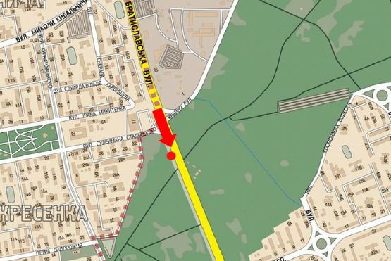 Схема рекламной плоскости по адресу Братиславская ул., в сторону Броварской пр., возле супермаркет "Эпицентр"