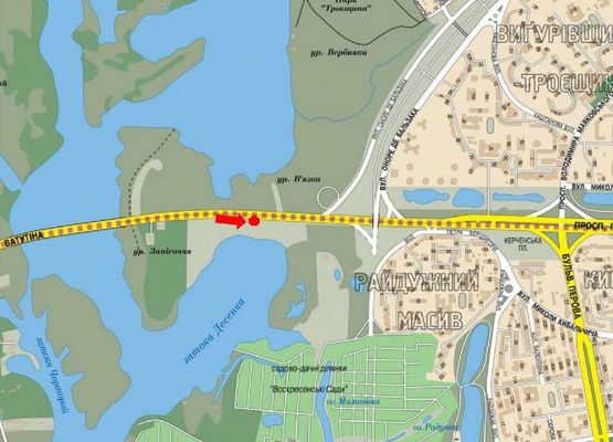 Схема рекламной плоскости по адресу Ватутина пр., 100м до АЗС "WOG", в сторону Троещины