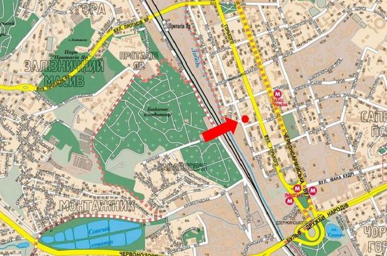 Схема рекламной плоскости по адресу Малевича ул. (бывш. Боженка ул.) / Гринченка ул., на светофоре, в центр