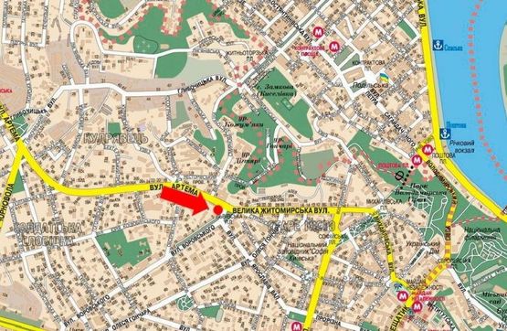 Схема рекламної площини за адресою Сечевых Стрельцов ул. (бывш. Артема ул.), 1/5, Львовская пл., заезд на Бульварно-Кудрявская ул. (бывш. Воровского ул.), в сторону Б. Житомирская ул.