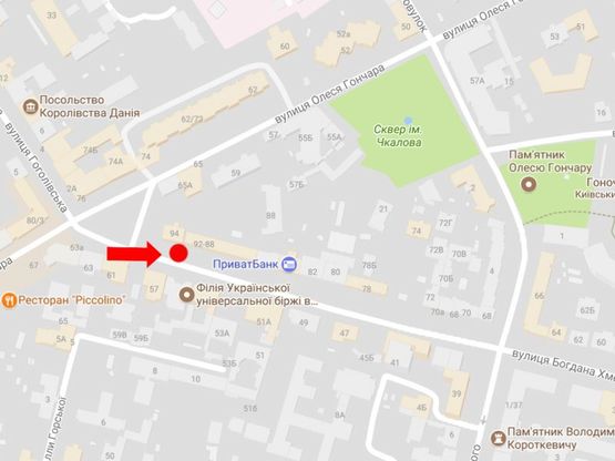 Схема рекламної площини за адресою Хмельницкого ул., 94, в сторону Владимирская ул.