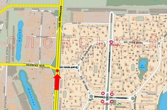 Схема рекламной плоскости по адресу Богатырская ул. / Полярная ул., разделитель, супермаркет "Эпицентр", из центра