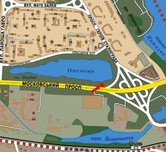 Схема рекламной плоскости по адресу Бандеры пр. (бывш. Московский пр.) / Героев Сталинграда пр., начало мост Московский, в сторону Троещина, правая