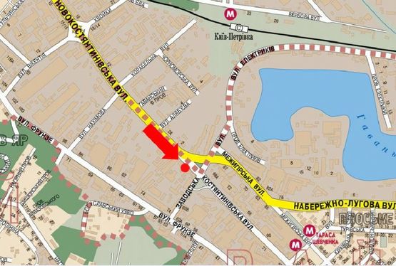 Схема рекламної площини за адресою Новоконстантиновская ул. 1, в сторону Подола
