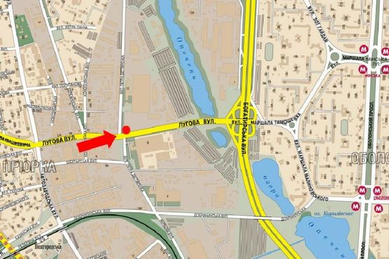 Схема рекламной плоскости по адресу Луговая ул., 9 / Семьи Кульженков ул. (бывш. Дегтяренка ул.), напротив ТРЦ "Караван", в сторону Богатырской ул.