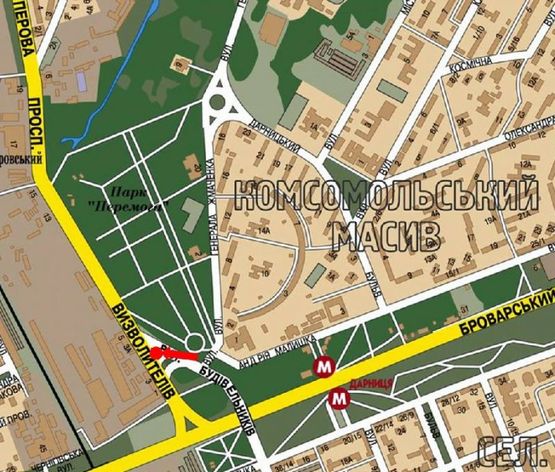 Схема рекламной плоскости по адресу Освободителей пр., 3А, напротив, разделитель, в сторону Перова бул.