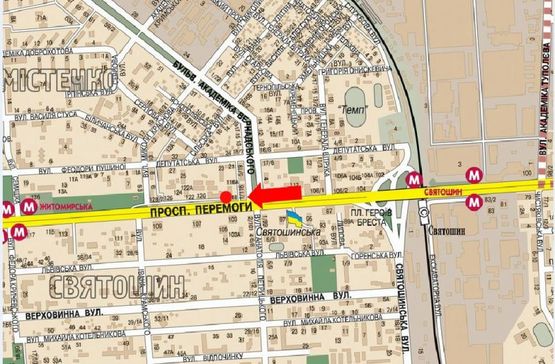 Схема рекламної площини за адресою Победы пр., 118, в сторону ст. м. "Житомирская", из центра