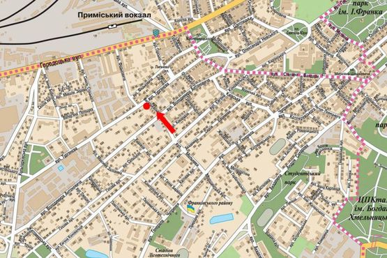 Схема рекламной плоскости по адресу Героев УПА ул. / Васильковского ул., из центра