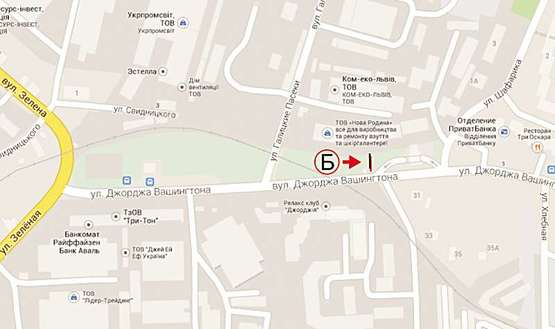 Схема рекламной плоскости по адресу Вашингтона  за поворотом з Зеленої К 1Б  ниж. ТЦ МЕТРО