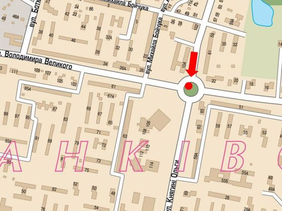 Схема рекламной плоскости по адресу Княгини Ольги ул. / Владимира Великого ул., возле ТЦ "Львов", супермаркета "Фокстрот", "McDonald's"