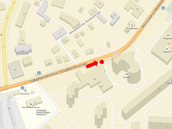 Схема рекламної площини за адресою Гольдберговская ул. (бывш. ул. 1й конной армии), 13А, супермаркет "Таврия В", в сторону Гагарина пр.