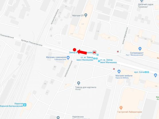 Схема рекламной плоскости по адресу Плехановская ул. - ул. Балашовская, возле ст.м. "Завод им. Малышева", супермаркетов Рост, Comfy, в центр