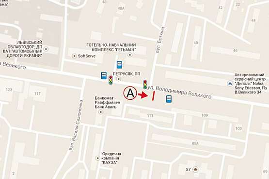 Схема рекламной плоскости по адресу Володимира Великого напроти вул. Боткіна ст. А