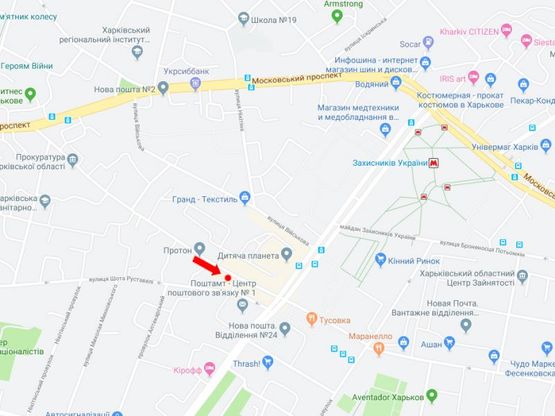 Схема рекламної площини за адресою Хмельницкого ул., 32, в сторону Конного рынка, ул. Молочной