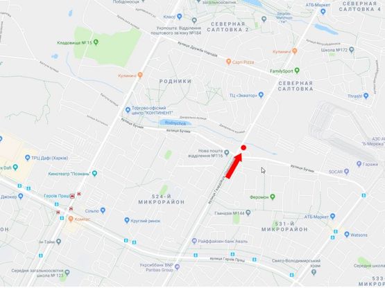 Схема рекламної площини за адресою Гвардейцев Широнинцев ул. - ул. Бучмы, напротив АЗС "Окко", из центра