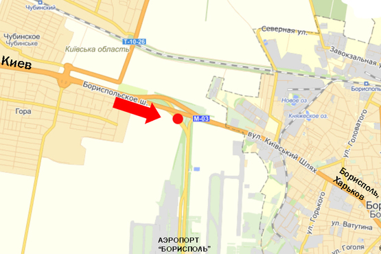 Схема рекламной плоскости по адресу Трасса Киев-Борисполь, разделитель, в сторону а/п Борисполь